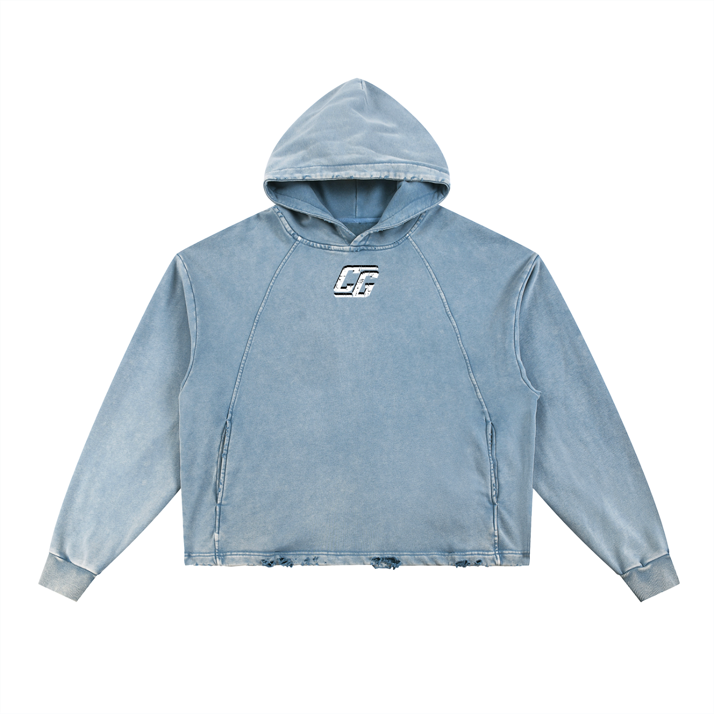 Vintage Cropped Frayed-Hem CG Hoodie