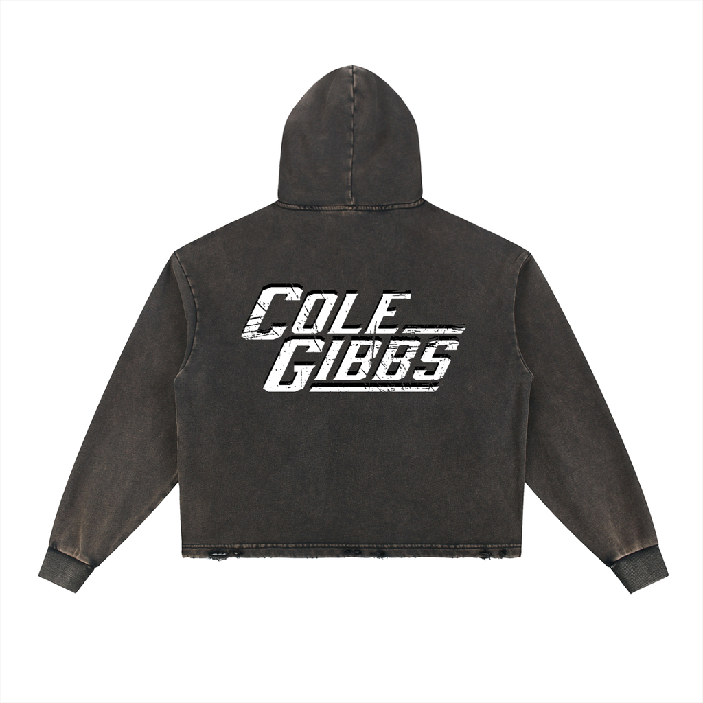 Vintage Cropped Frayed-Hem CG Hoodie