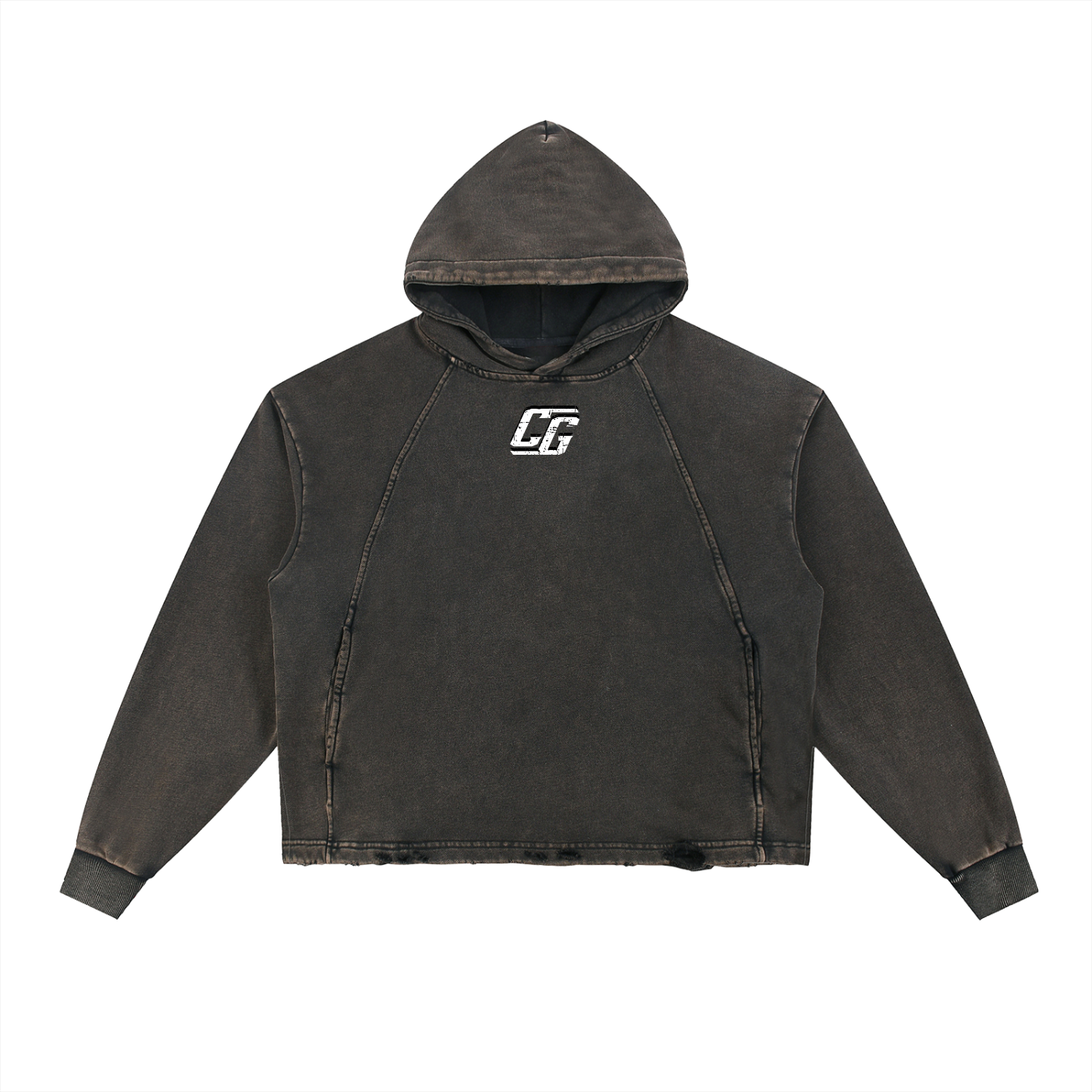 Vintage Cropped Frayed-Hem CG Hoodie